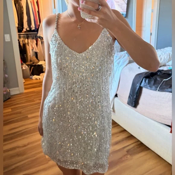 Show Me Your MuMu Silver Sequin Mini Dress - Picture 3 of 6